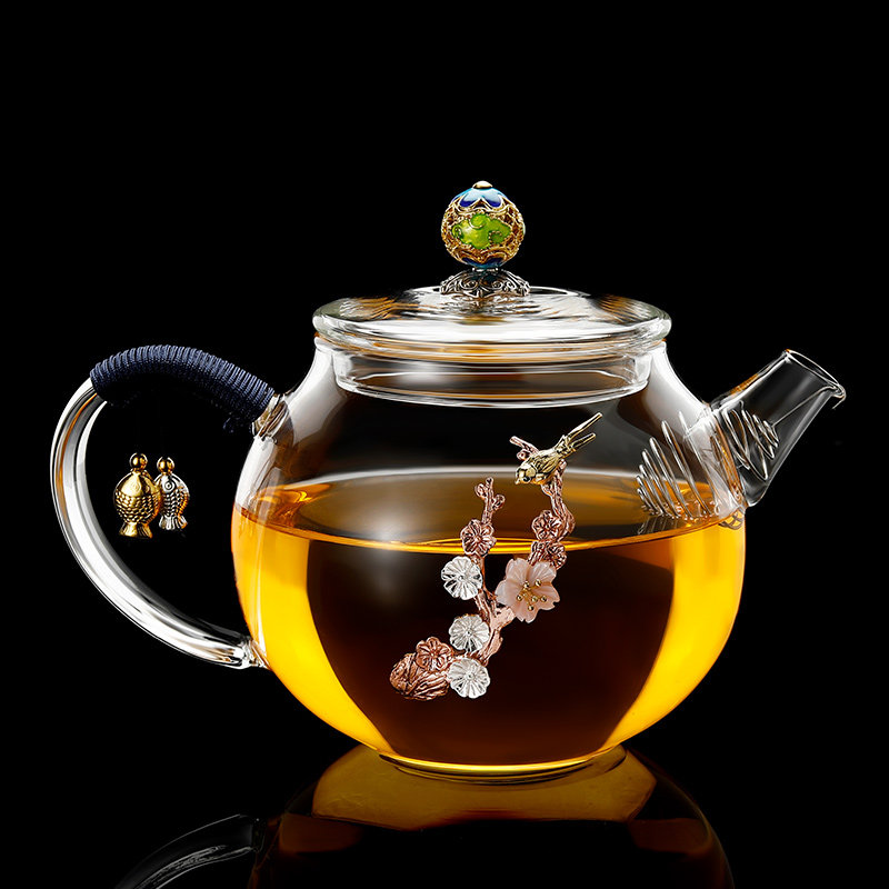 Printed glass single pot teapot Chinese style heat resistant kettle