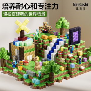 男孩礼物 积木小人仔儿童益智拼装 我 世界玩具磁力方块百变全套装