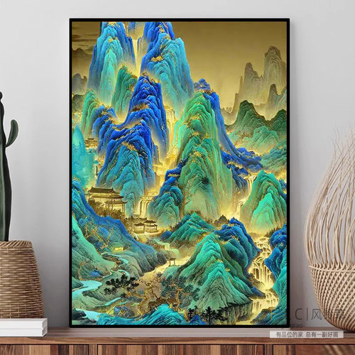 玄关带框千里江山5d钻石画满