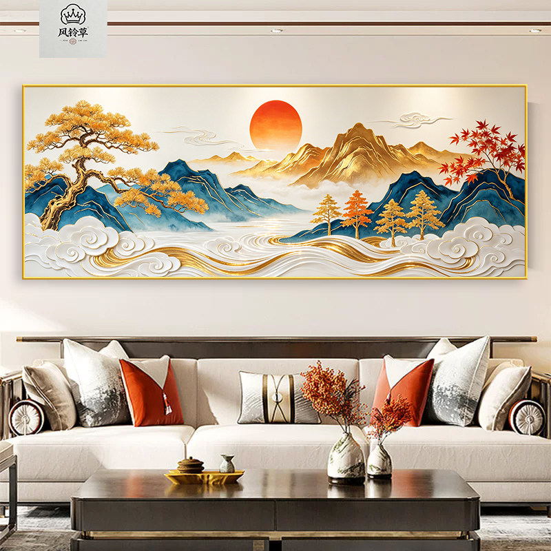 钻石画旭日东升轻奢新款满钻2026客厅钻石十字绣招财山水风景大画