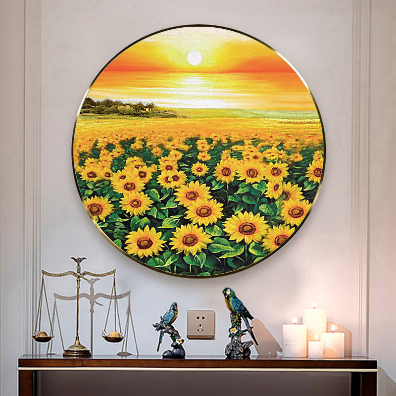 5d钻石画满钻客厅花卉圆形贴砖