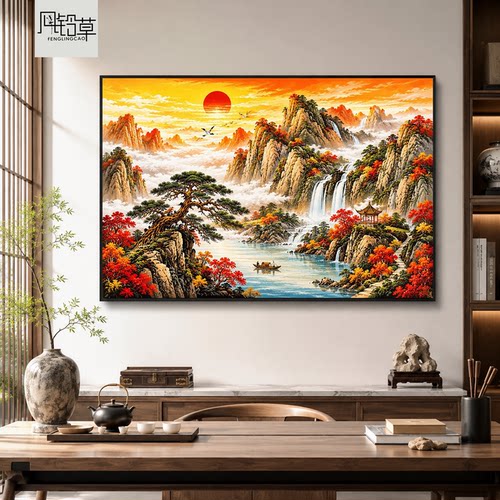 鸿运当头风景钻石画满钻迎客松