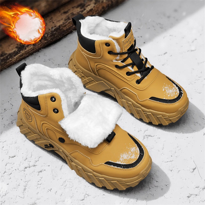 2025冬季新款厚底大码男鞋加绒保暖棉鞋东北抗寒防滑高帮雪地靴男