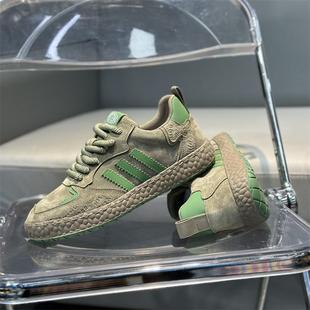 翻毛真皮休闲鞋 2024新款 百搭潮软底三条杠板鞋 男士 男鞋 开车鞋 秋款