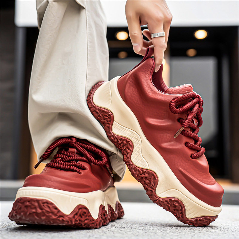 本命年男鞋2026马年红色小众设计青少年休闲运动厚底增高板鞋老爹,流行男鞋,单鞋,淘宝优惠券,粉丝福利购,淘宝优惠卷