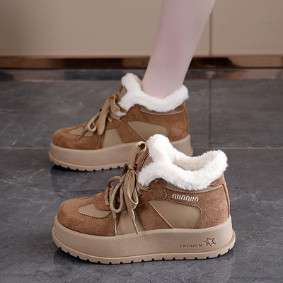 冬季新款雪地靴女厚底加绒德训鞋保暖防滑百搭女士板鞋雪地棉鞋