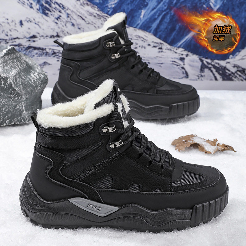 加绒雪地靴男鞋高帮工装鞋子男厚底加厚保暖棉鞋休闲短靴马丁靴男