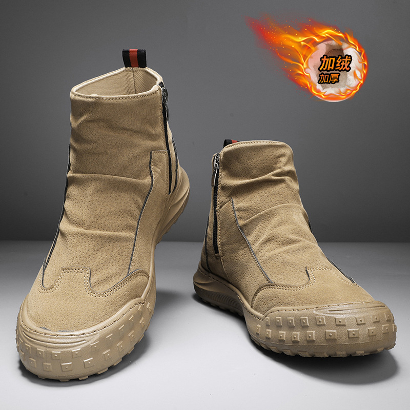 秋冬季男鞋防水防滑户外登山加绒保暖运动休闲马丁靴男鞋休闲棉鞋