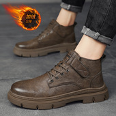 英伦风高帮休闲皮鞋 冬季 短靴2026男士 工装 加绒保暖复古马丁靴时尚