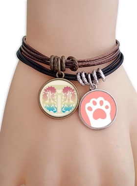 绘画多彩的黄色花朵黑棕手链对饰品猫咪礼物礼品原创设计