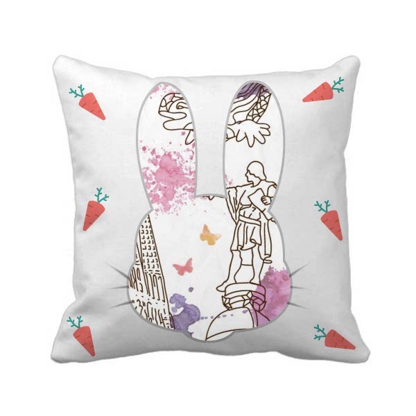 巴塞罗那大教堂西班牙手绘兔子方形抱枕靠枕沙发靠垫双面含芯礼物