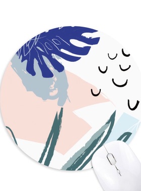 天空抽象花卉北欧插画圆形游戏办公防滑橡胶鼠标垫礼物