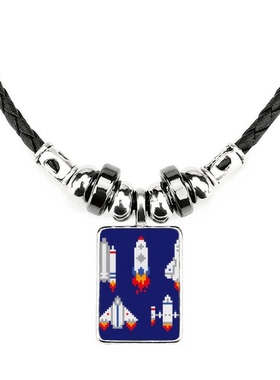 太空太空船火箭像素手工蜡皮绳项链子吊坠饰品合金挂坠男女定制礼