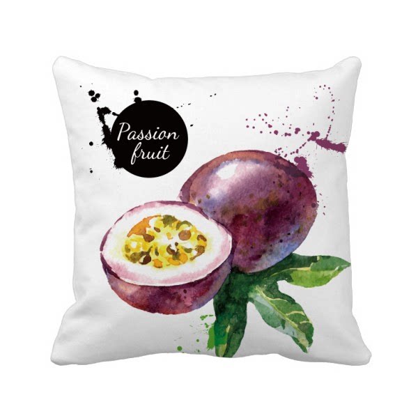 百香果水果美味健康水彩画方形抱枕靠枕沙发靠垫双面含芯礼物定制