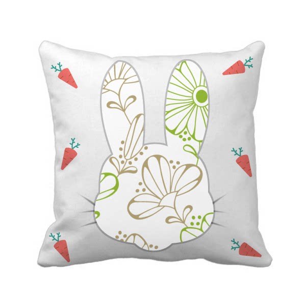 清新花纹花卉纹样兔子方形抱枕靠枕沙发靠垫双面含芯礼物定制简约