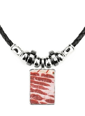 猪肉排生肉美味食物手工蜡皮绳项链子吊坠饰品合金挂坠男女定制礼
