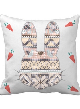 紫色粉红色米色菱形图案兔子方形抱枕靠枕沙发靠垫双面含芯礼物定