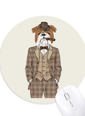 穿衣服的小狗水彩插画圆形游戏办公防滑橡胶鼠标垫礼物