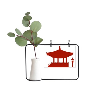 中国文化亭子剪影图案金属相框陶瓷花瓶装饰假花仿真花创意卡片in