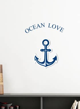 锚轮船海军领航航海插画墙贴壁纸房间贴花海报不干胶车贴室内装饰