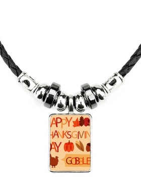 快乐感恩节南瓜火鸡手工蜡皮绳项链子吊坠饰品合金挂坠男女定制礼