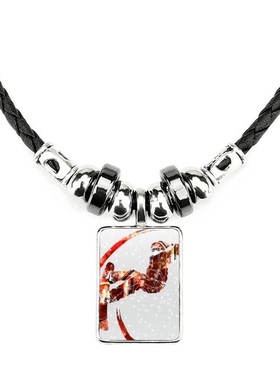 冬季单板滑雪运动员水彩手工蜡皮绳项链子吊坠饰品合金挂坠男女定