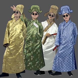 江南四大才子服装唐伯虎点秋香周星驰同款锦缎提花中式婚礼伴郎服