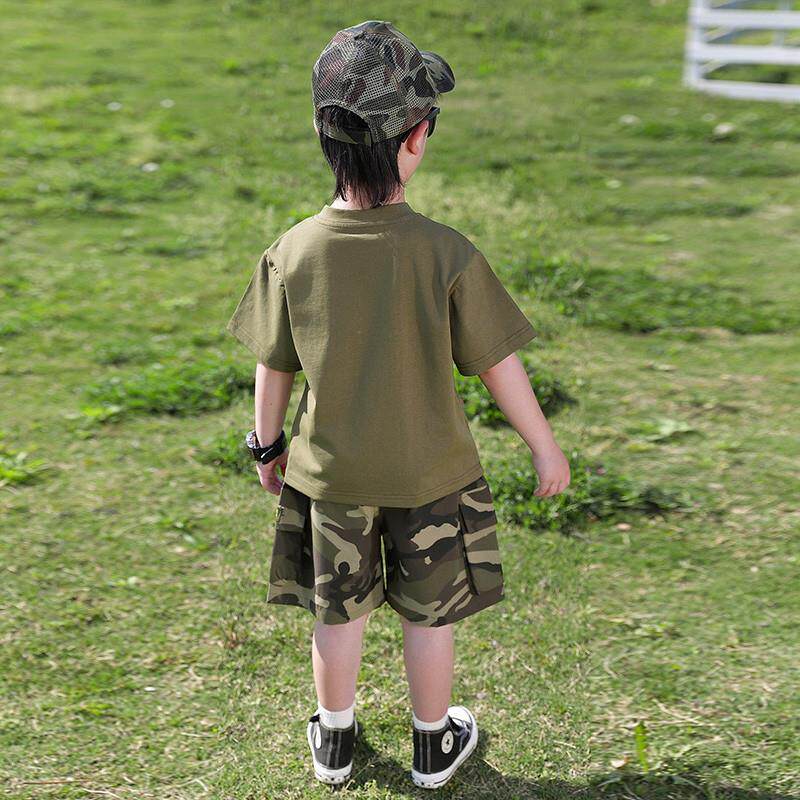 男童装夏季迷彩套装儿童夏令营服装短袖T恤幼儿园校服军训演出服