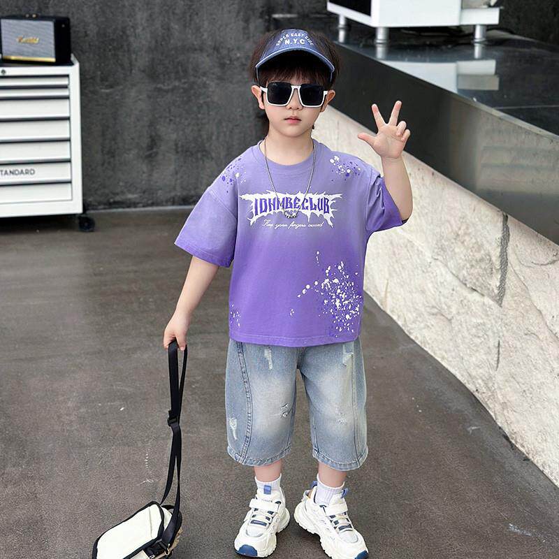 男童短袖套装夏季儿童T恤牛仔裤两件套2026新款韩版男孩帅气夏装