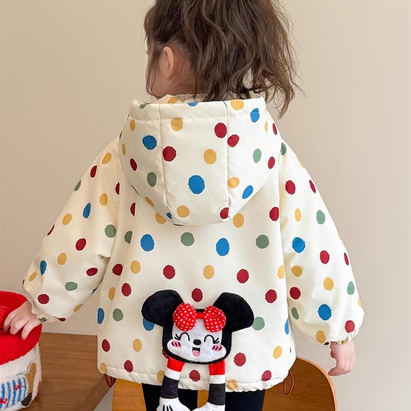 女童圆点夹棉外套秋冬季2025新款女宝宝洋气保暖上衣儿童休闲棉服