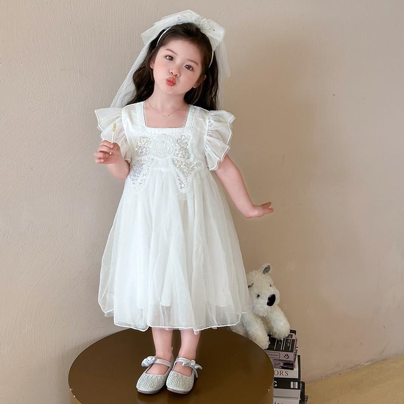 公主裙女童夏季2025新款洋气独特绝美儿童白色女宝夏装礼服连衣裙