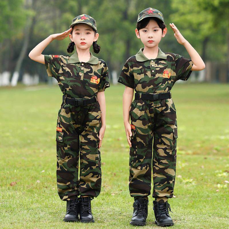 儿童迷彩服夏季套装中小学生军训服男童夏令营训练服女童装演出服
