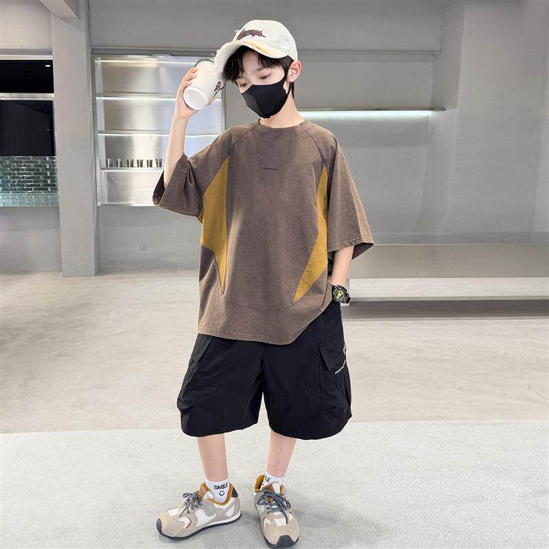 男童夏装短袖t恤休闲工装套装新款大童装男孩初中生夏季薄款衣服
