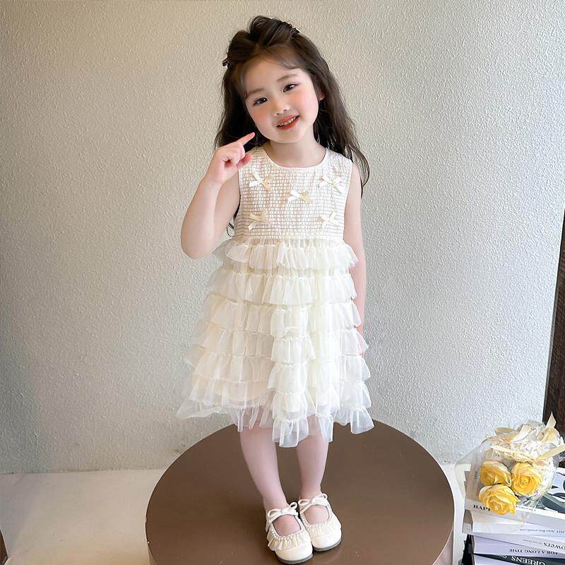中小童夏季蝴蝶结网纱蛋糕连衣裙2026新款女孩女宝宝公主网纱裙子
