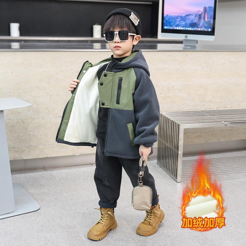 男童加绒加厚外套秋冬季棉服2025新款痞帅小童装摇粒绒儿童棉衣服