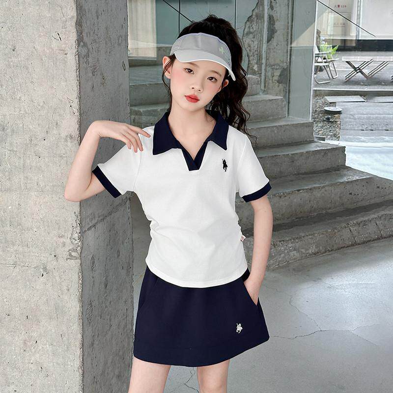 女童夏装套装2026新款女大童洋派夏装韩系短袖儿童短裙运动两件套