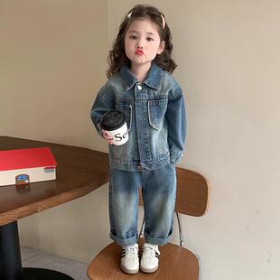 女童春装百搭牛仔外套套装2025新款儿童洋气春秋款薄款休闲两件套