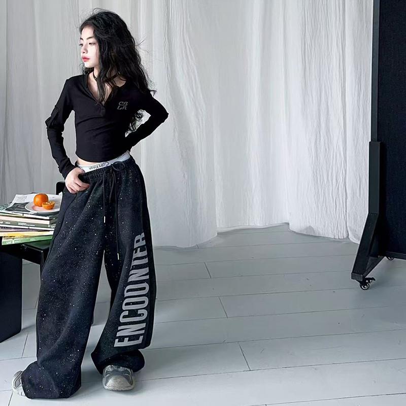 女童秋装爵士舞街舞裤子炸街表演服儿童嘻哈废土风运动裤大童长裤