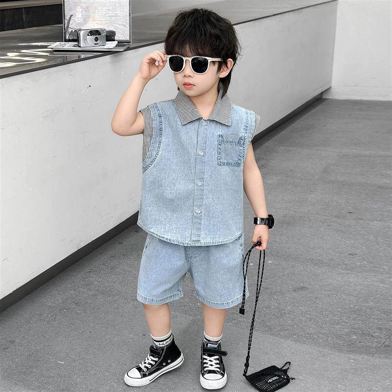 男童夏装套装儿童夏季2026新款潮男孩韩版牛仔衬衫宝宝夏天薄衣服