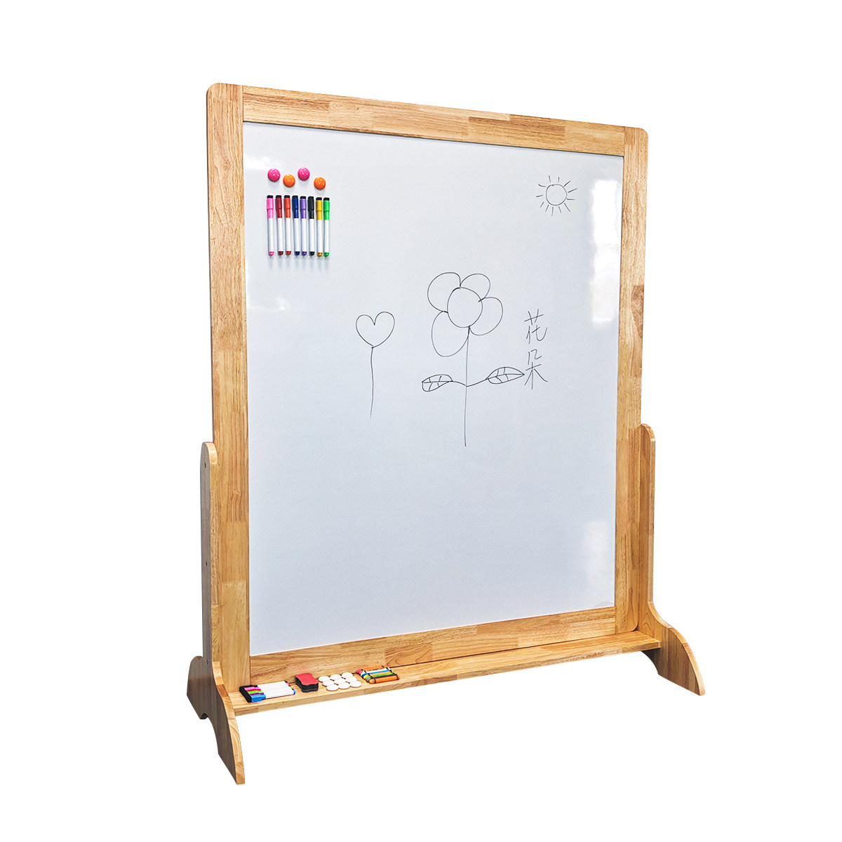 幼儿园家用高颜值儿童画板圆角松木框双面磁性白板易写易擦优质软木带