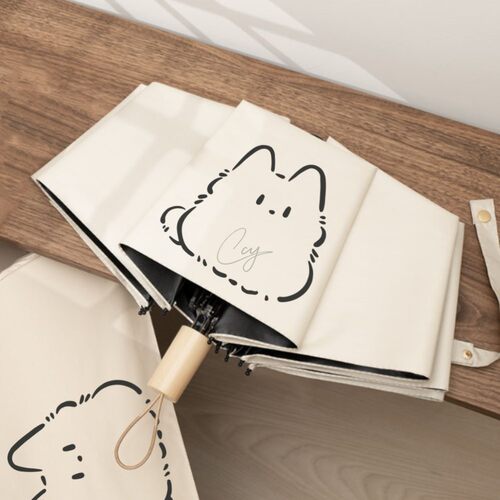 【新品价】可爱猫晴雨两用防晒紫外线遮阳黑胶太阳自动雨伞折叠女