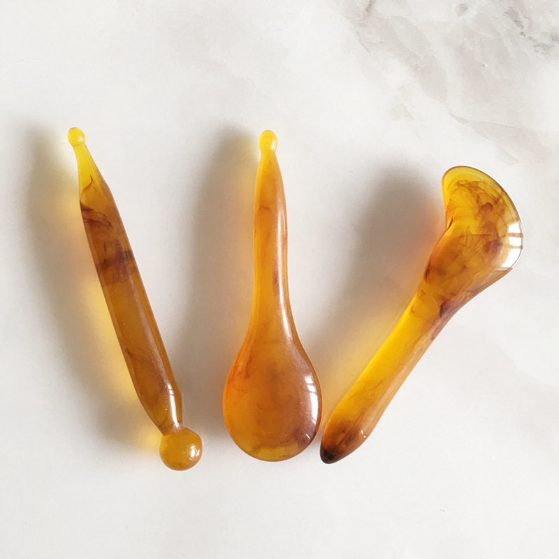 刮痧板树脂 蜜蜡琥珀经络保健器材 按摩器七件套刮痧板套装礼品
