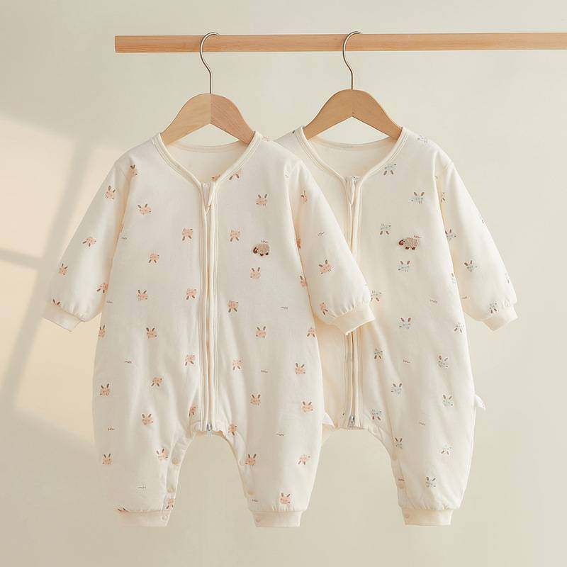 婴儿睡袋秋冬夹棉宝宝长袖分腿加厚睡衣新生儿拉链式多功能防踢被