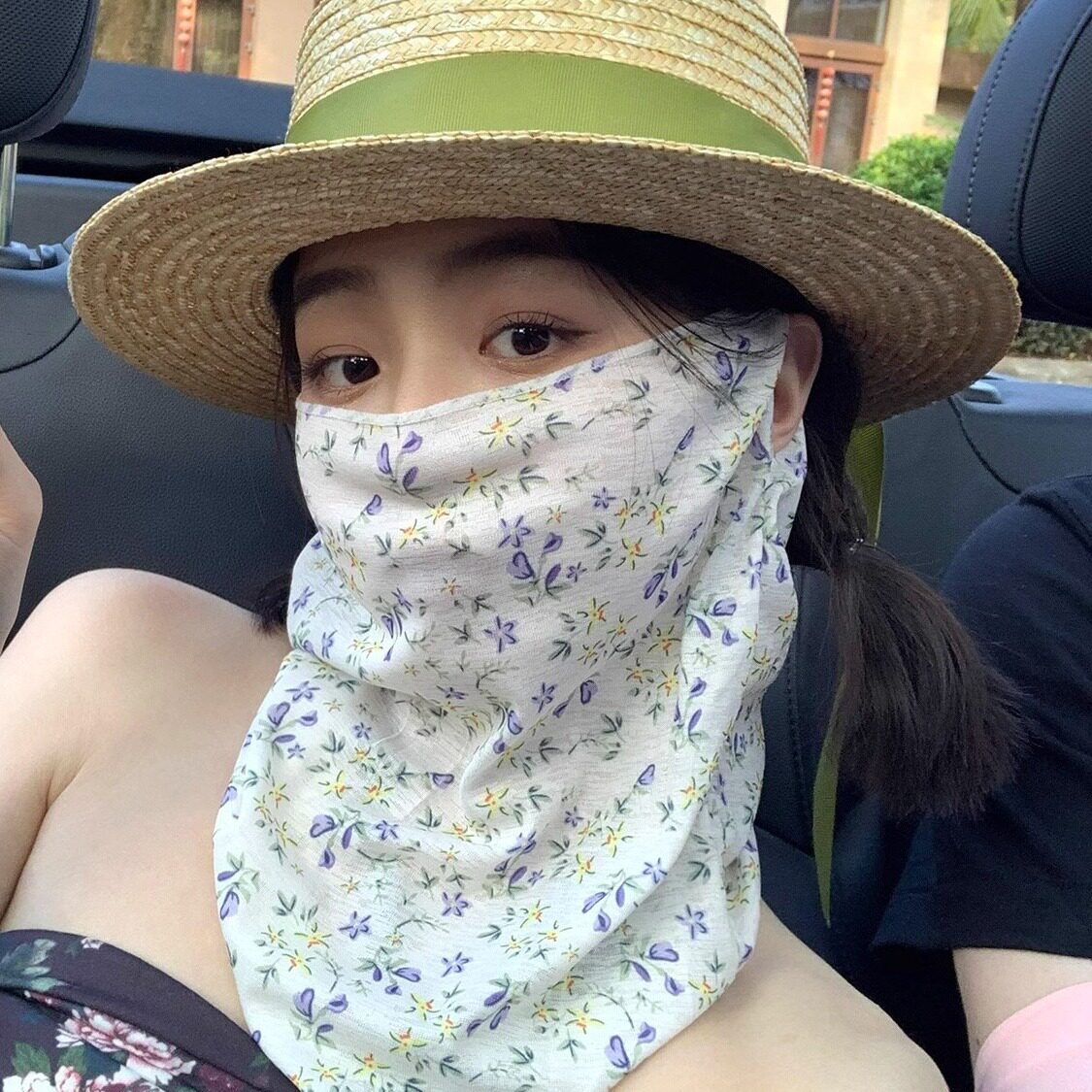 新款小碎花夏季防晒面罩全脸防紫外线女薄款遮脸面纱口罩护颈脖子