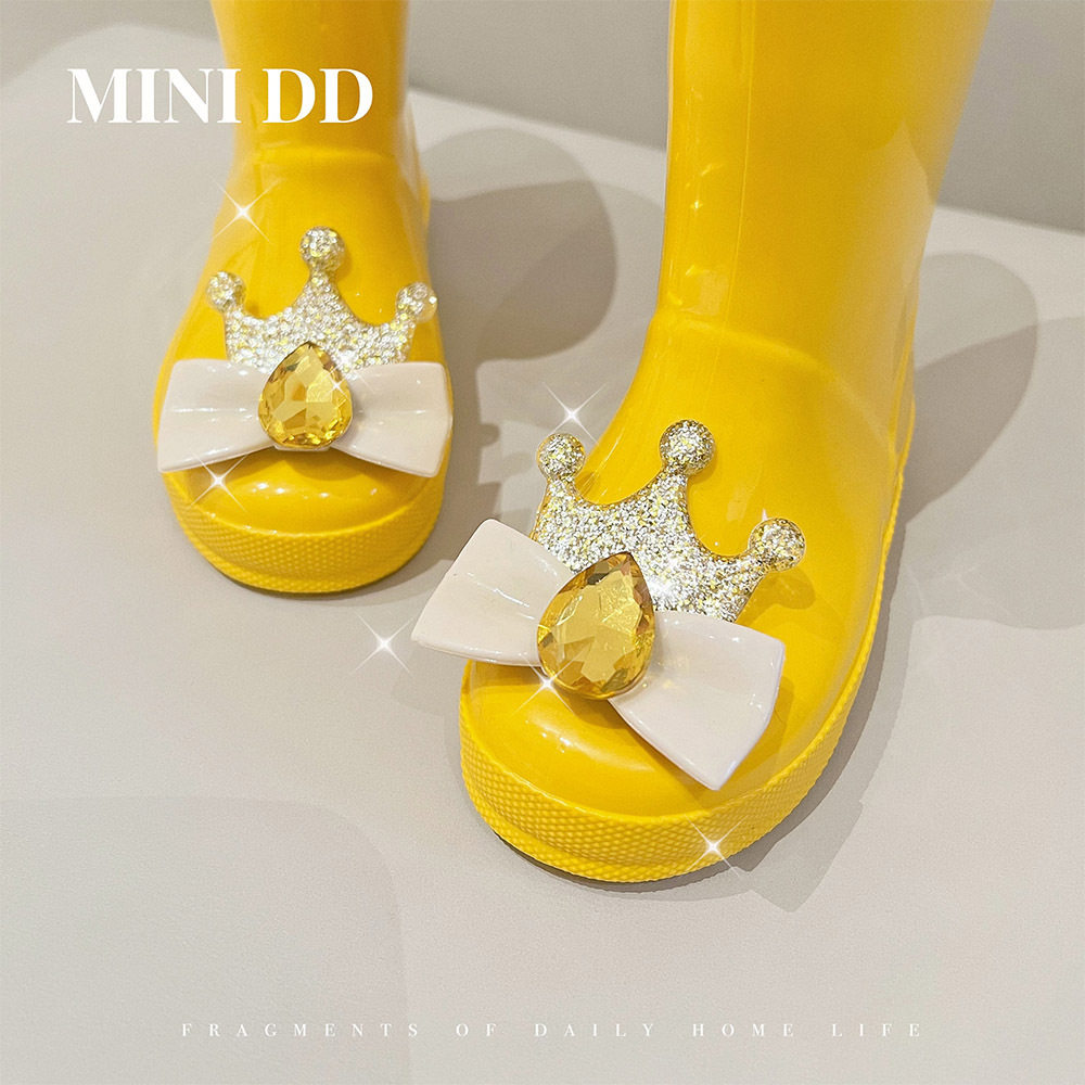 MINI DD 2026新款雨鞋女童雨鞋小童雨靴公主风中高筒防滑黄色百搭