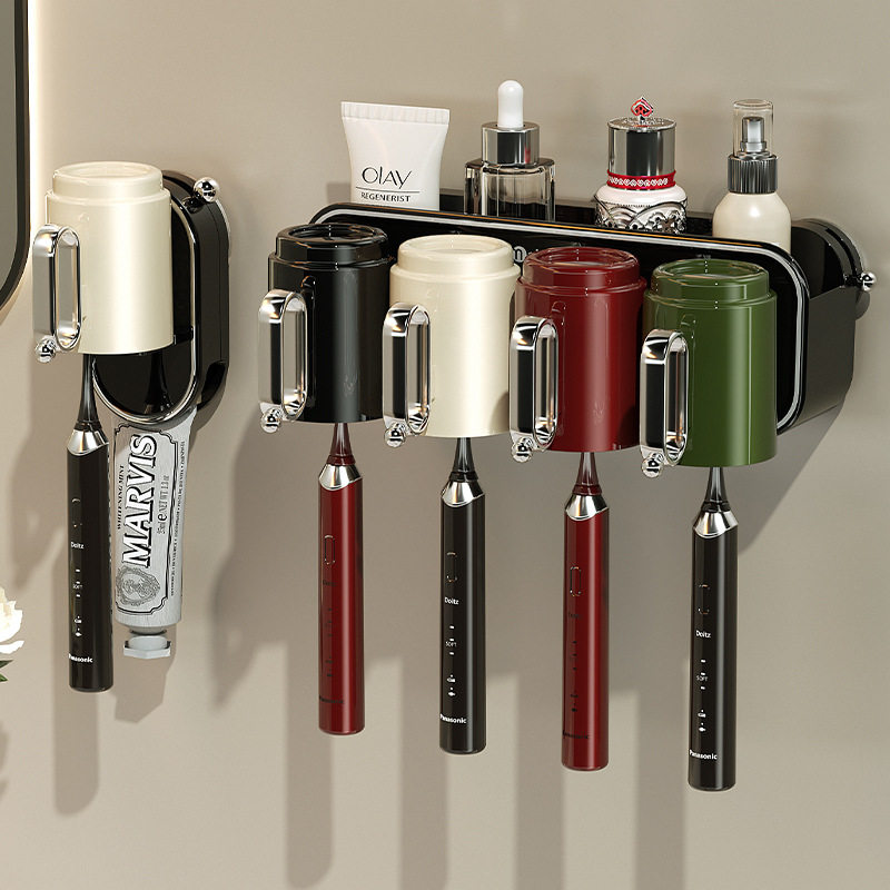 吸盘牙刷置物架免打孔漱口杯刷牙杯卫生间壁挂式家庭电动牙膏架子