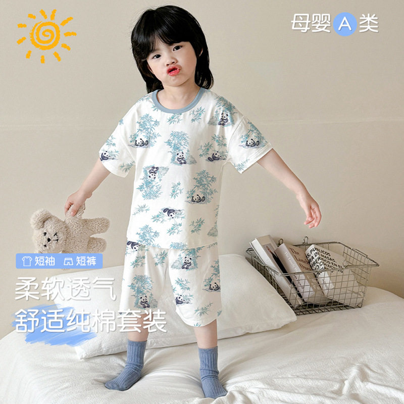 夏季儿童短袖短裤套装纯棉婴短裤外出服男女宝宝薄款家居服空调服