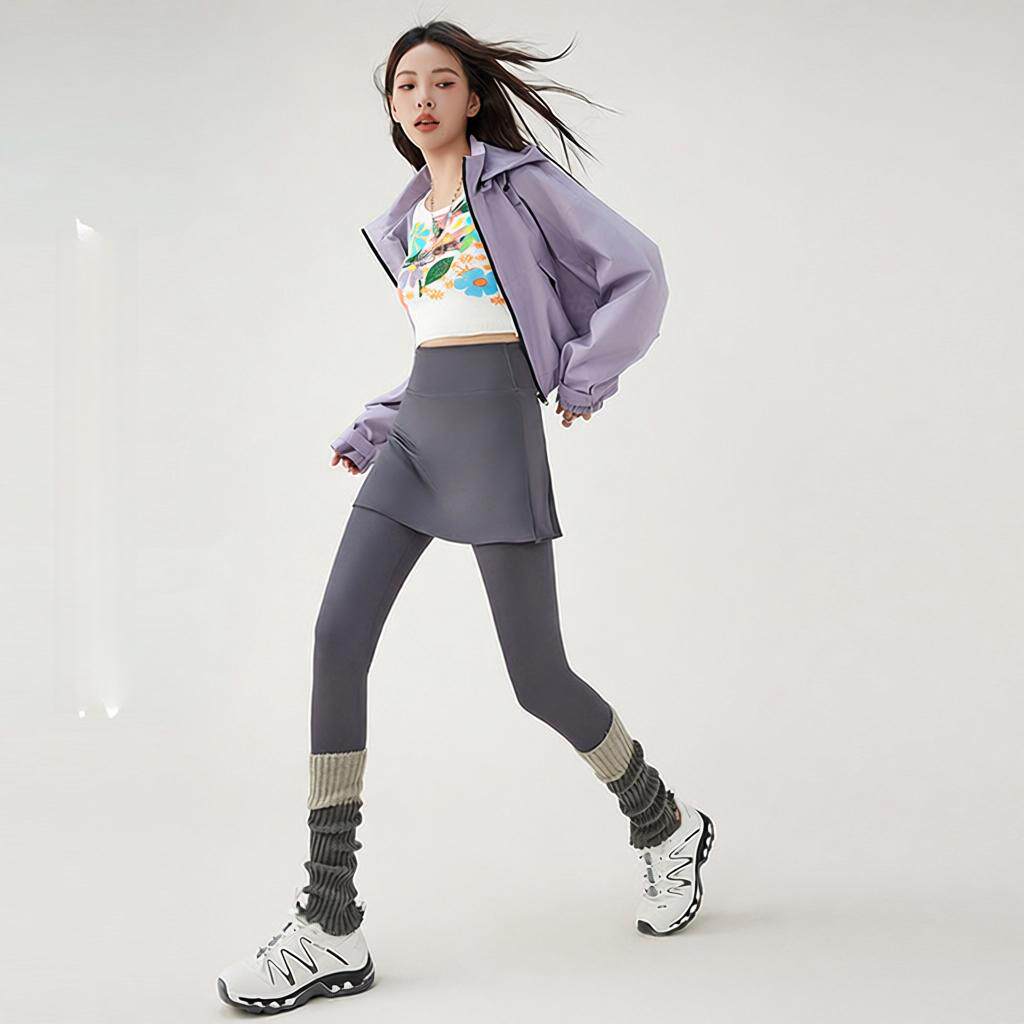 运动瑜伽裤女外穿春夏网球裙裤收腹假两件打底裤高腰紧身鲨鱼裙裤