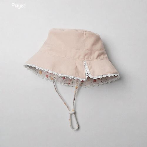 moinmlon双面戴春夏韩女童遮阳渔夫帽淑女蕾丝边防晒太阳帽棉透气
