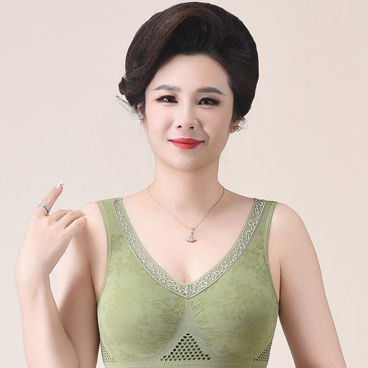 中老年文胸妈妈新款爆款女士妈妈内衣背心式大胸显小蕾丝轻薄美背
